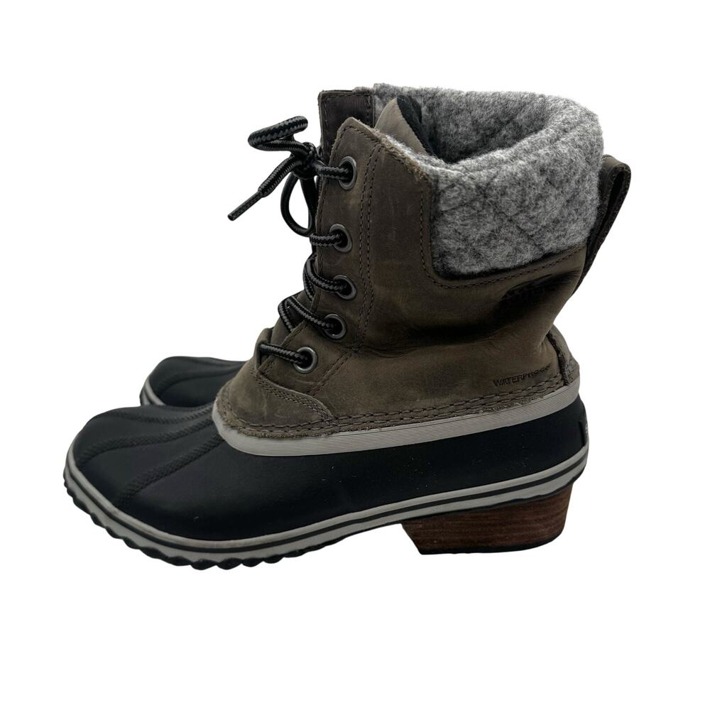 Sorel Women's Snow Boots Size 9 Gray Leather and Wool Waterproof Duck Boots